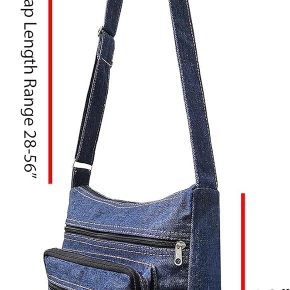 Denim Crossbody Bag Unisex Zipper Pockets Casual Travel Purse - Picture 6 of 7